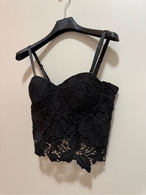 Black Floral Lace Bustier Crop Top